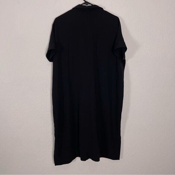 James Perse Black Collared Short Sleeve Little Zip Front Shirt Dress - Picture 2 of 8